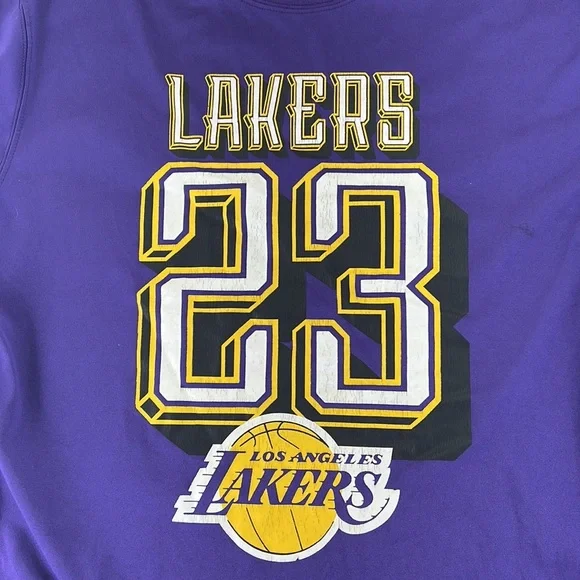 NBA Short Sleeve Shirt Los Angeles LA Lakers 23 Lebron James Purple Mens XL - Picture 2 of 15